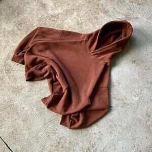 Heavyweight Oversized Brown Hoodie Minimalist Style Size M